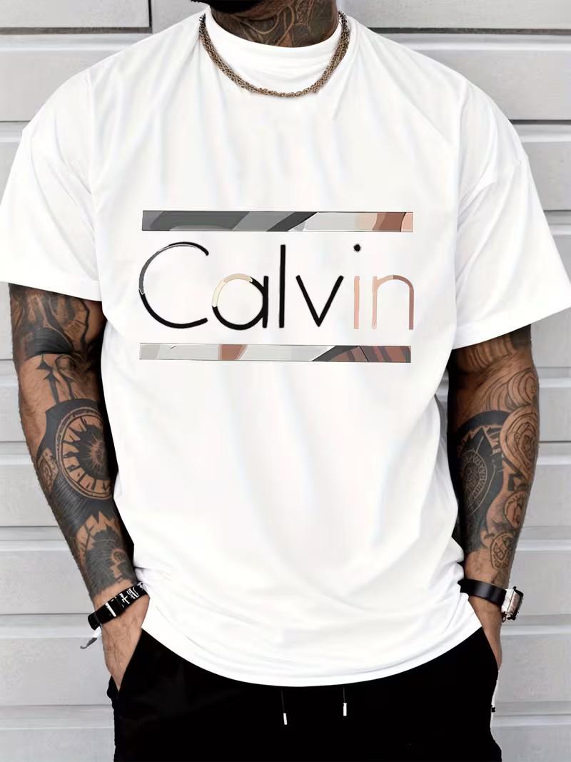 Men s Short Sleeve T-Shirt with Calvin Letter Print & Abstract Geometric Pattern S разноцветный