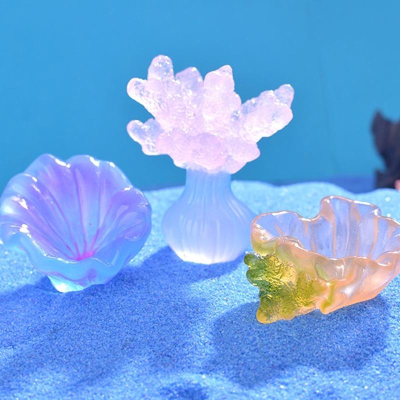 Marine Luminous Coral Micro Landscape Ornaments Glowing Coral Oyster Diy Desktop Fish Tank Aquarium Decor Toys Dollhouse Model