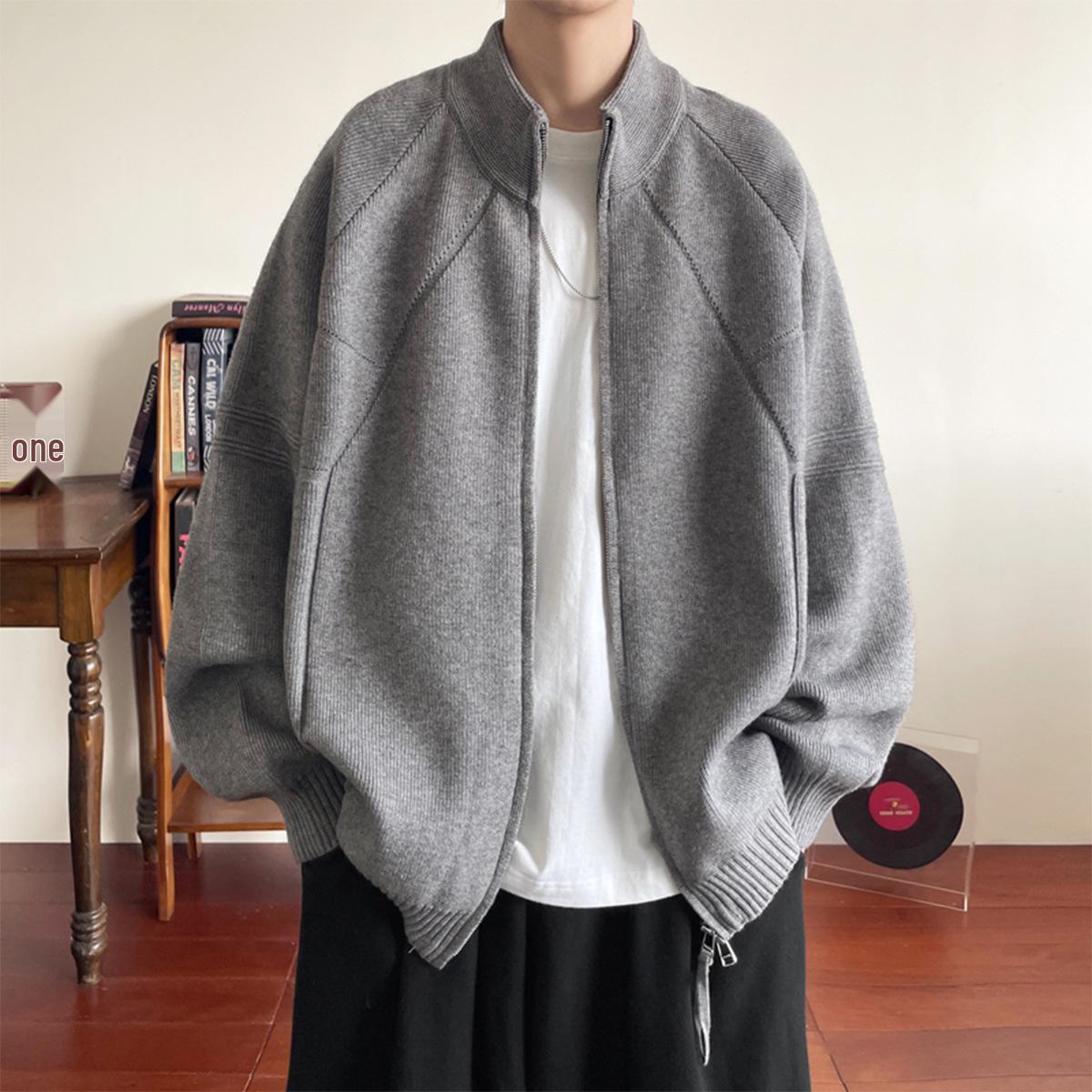 Мужской ретро кардиган на молнии из вязаного полотна - Осенний свободный свитер для пар L