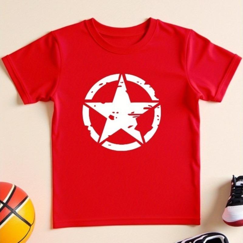 Kids Five-Pointed Star Print Crewneck Breathable Summer Short Sleeve Tee
