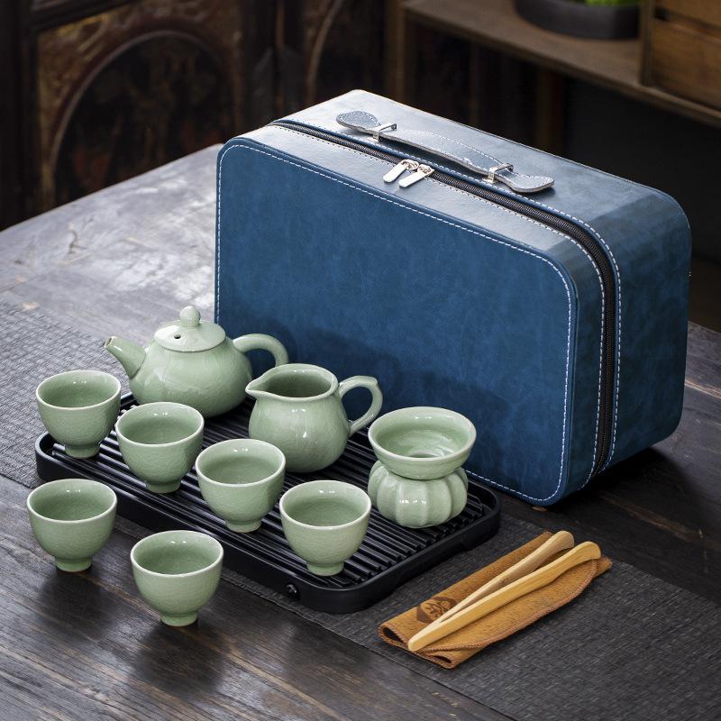 

Travel tea set, portable bag, complete set of office tea, practical ceramic, Kung Fu tea tray, teapot set, hand gift pottery