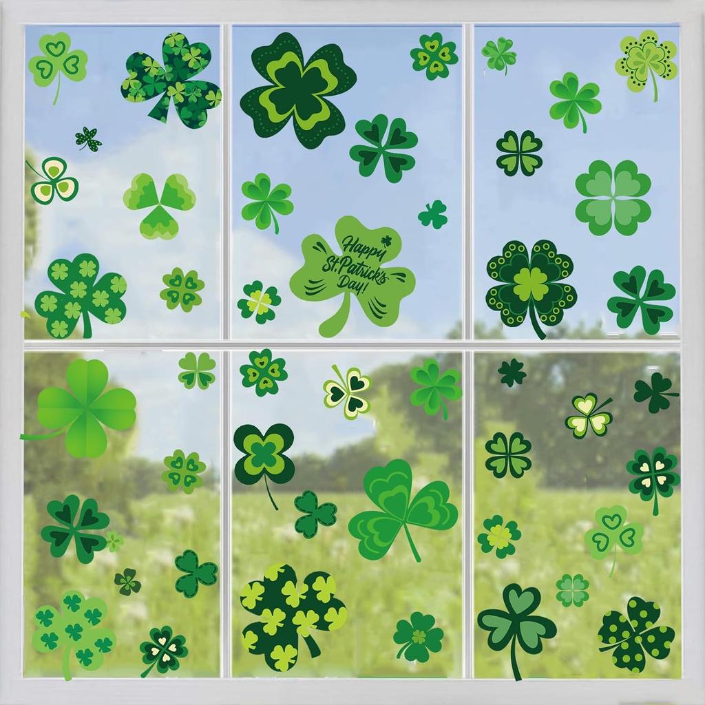 Shamrock Window Clings St. Patrick's Day Sticker Decals for Spring Festival Glass Wall Door Decorations 9 Sheets Home Room Art Appliques