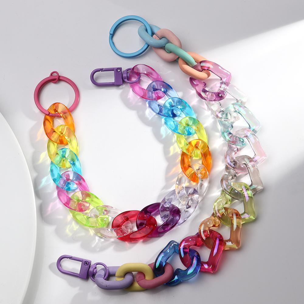 Colorful Acrylic Plastic Link Chain Keychain Creative Handmade Anti-lost Phone Key Ring For Women Girls DIY Jewelry Gifts