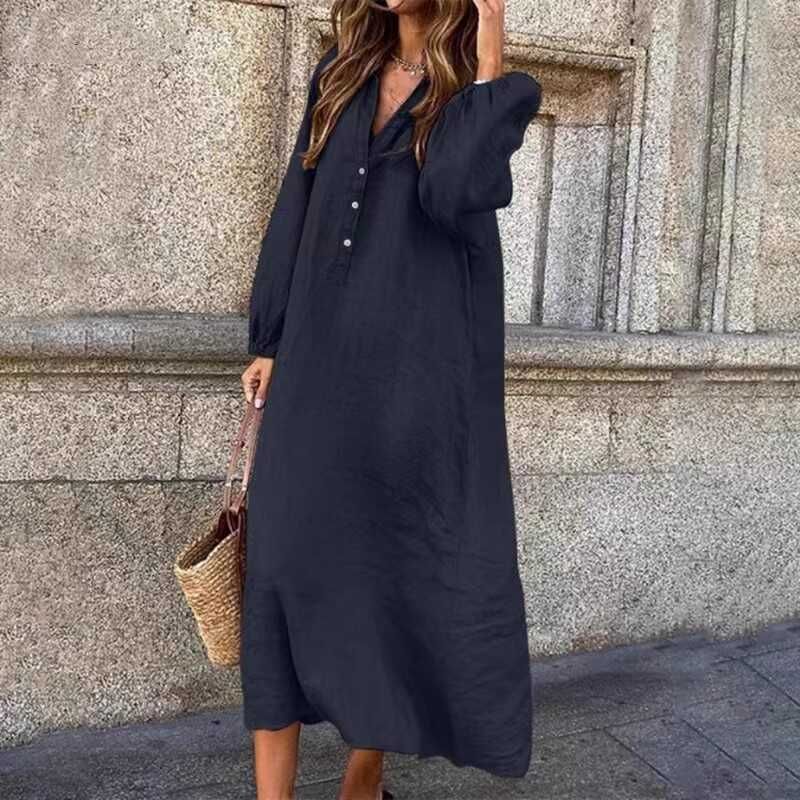 

Fashion Wind Women Long Sleeved Shirt Dress 2024 Autumn and Winter Navy 3XL