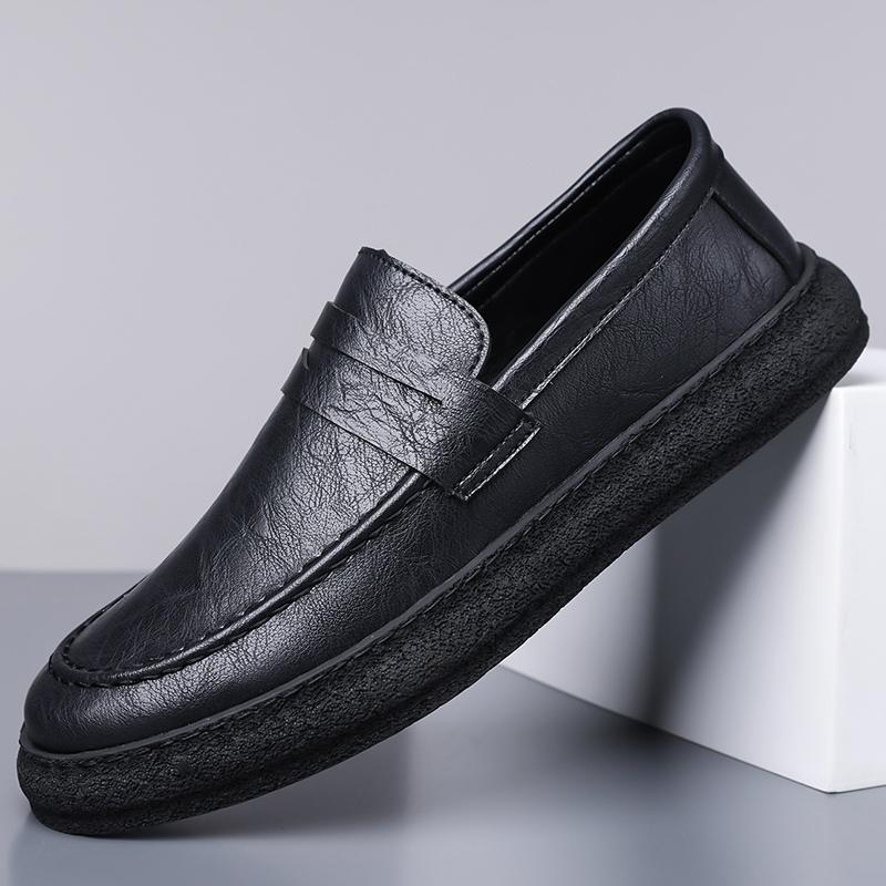 New Style Men's Casual Driving Soft Bottom Shoes Spring British Style Slip-On Lazy Person Comfortable Rubber Sole Leather Shoes
