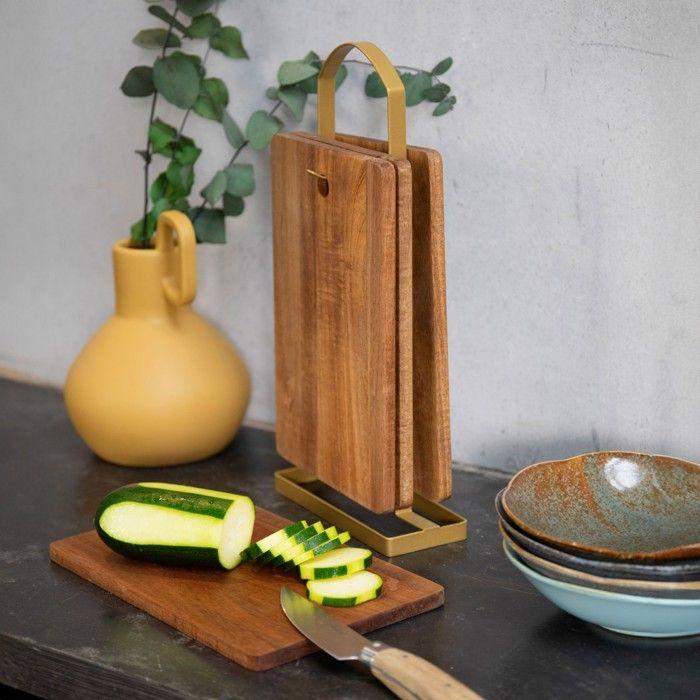 Set de 4 planches à découper - LIVOO - MES152 - Bois acacia FSC - 22 x 14 cm - Support métallique