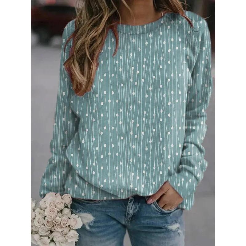 Round Neck 3D Gradient Color Printed Top Fashionable Casual Long Sleeved Women's T-shirts