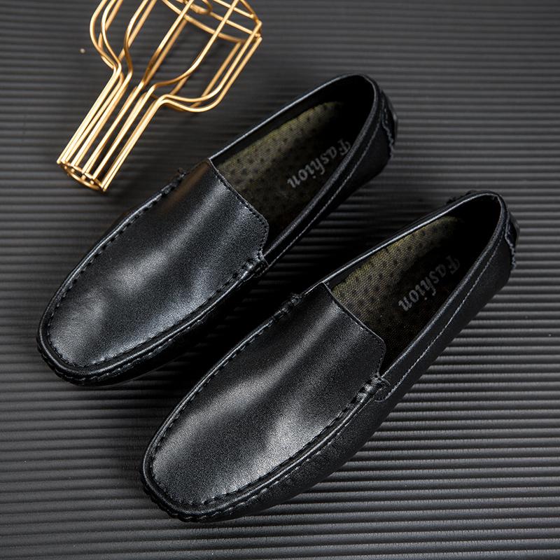 Hand-stitching Leather Mens Casual Shoes All-match Soft Men Loafers Simple Moccasins Breathable Slip On Man Boat Shoes Lazy Flat
