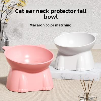 Large-capacity Cat Food Bowl, Plastic Cat Bowl, High Foot Bowl, Slanted Mouth Neck Guard, Cat Rice Bowl To Prevent Knocking, Pet Drinking Bowl