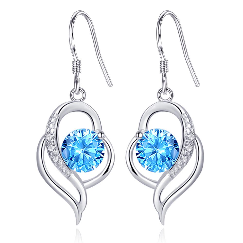 Japanese & Korean Zircon Silver-Plated Fashion Earrings: Elegant Medium-Length Hooks with Heart Details for Women