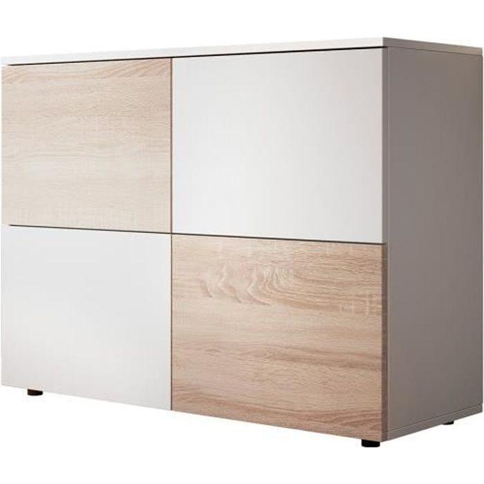 Buffet Bahut 2 portes | 90 x 68 x 34cm | Couleur Blanc et Sonoma Finition mat | Meuble de rangement | Modèle ZOEL