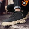 Leather high-top velvet thick-soled Martin boots retro trend lace-up tooling boots men's thickened warm leather boots