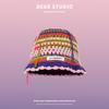 Korean Retro Stripe Handmade Crochet Bucket Hats Autumn and Winter Y2k  Fisherman's Cap Women Tassel Colored Wool Hats