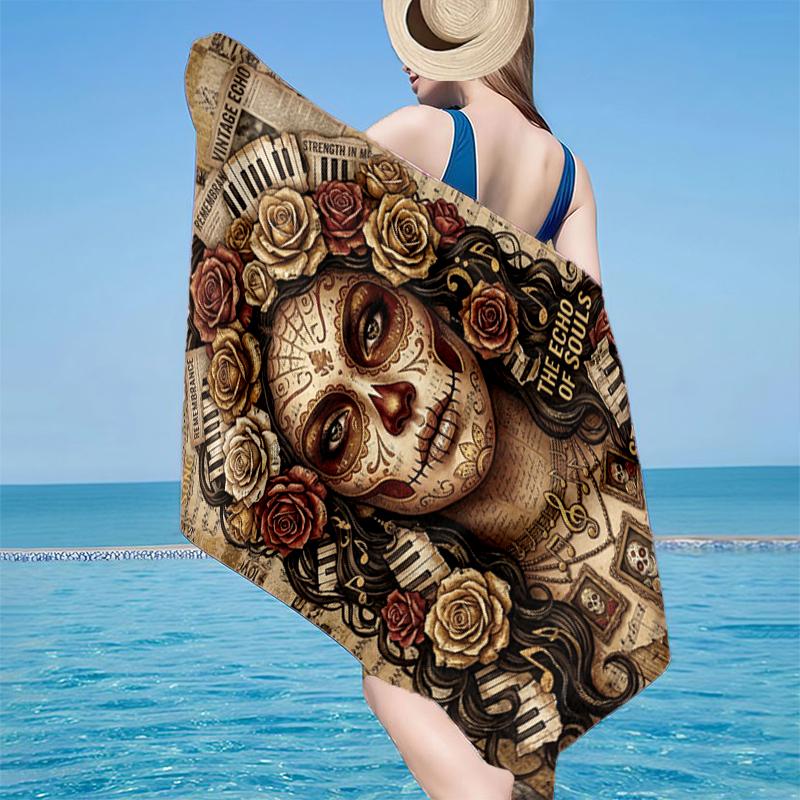 Day Of The Dead Celebration Beach Towel, Super Soft Microfiber, Gift for Her/Him, Birthday, for Pool, Beach, Travel, Home Decor Fan gifts