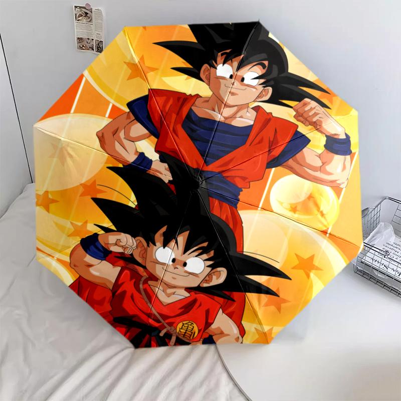 Personaggio dei cartoni animati pattern Goku, ombrello pieghevole automatico, design portatile e pieghevole, 8 stecche, un regalo di Natale o di compleanno.