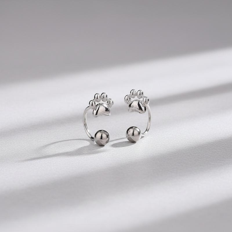 Cute Cat Paw Stud Earrings Double Sided Animal Paw Helix Cartilage Tragus Lobe Piercing Jewelry For Women Girls