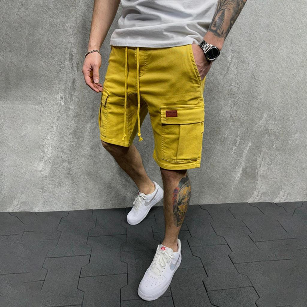 Men's Multi Pocket Cargo Shorts Relaxed Fit Straight Leg Athletic Five Pocket Shorts with Drawstring Waistband for Outdoor Activities