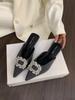 Fashion Aphixta Sexy Med Heels Elegant Women Slides Pointed Toe Summer Dress Slides Luxury Crystal Grey Low Heel Slipper Shoes