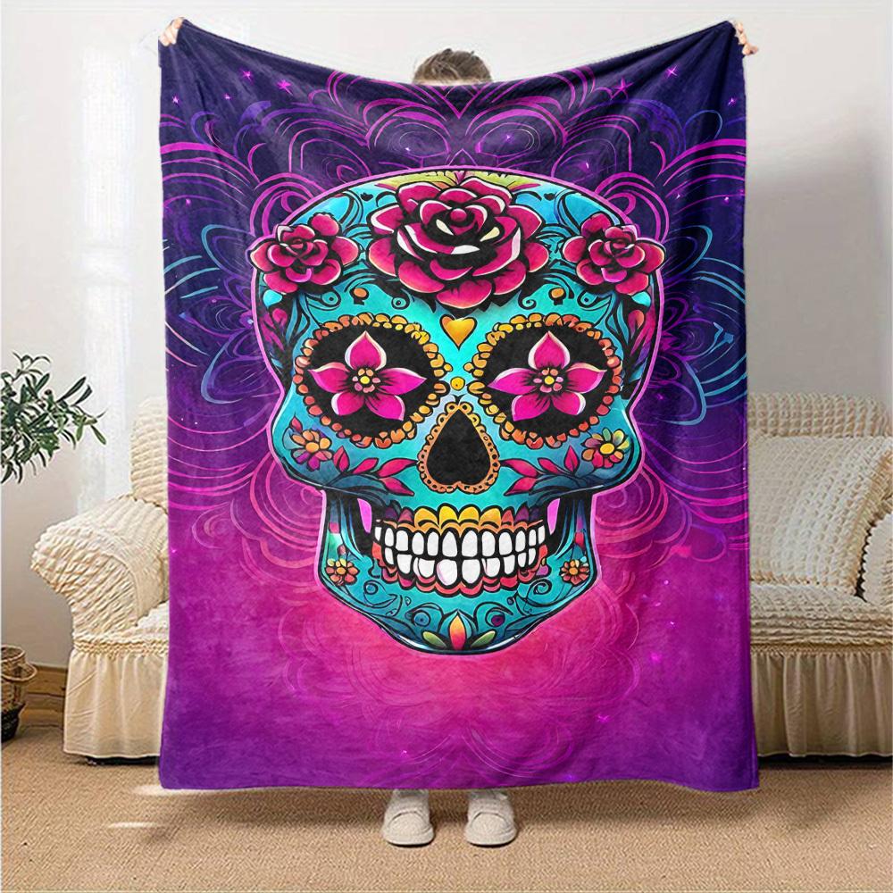 1pc Sugar Skull Throw Blanket Soft Flannel, Cozy All Season Polyester Perfect for Home, Office