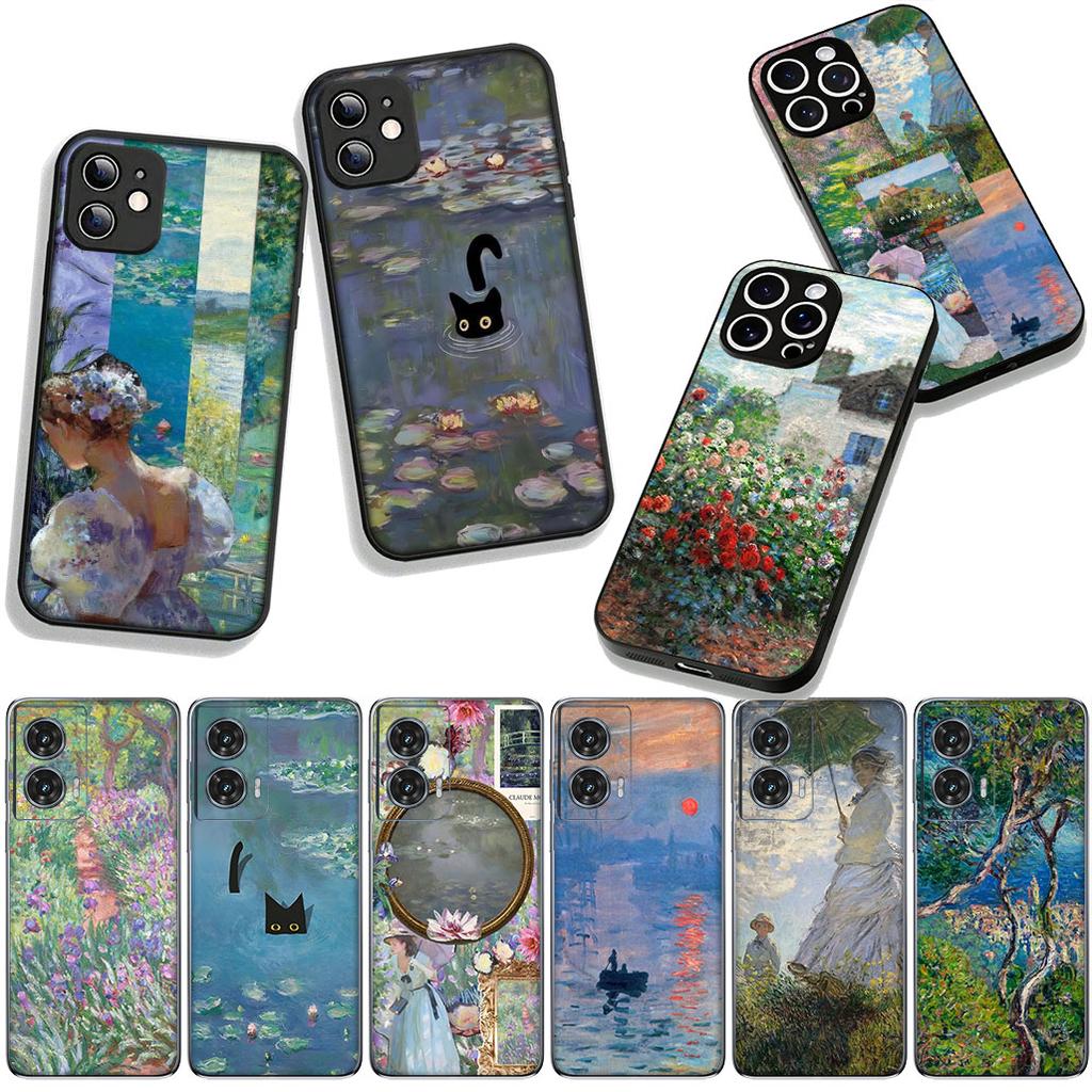 Pour Samsung Galaxy A36 A17 A26 A07 A35 A54 A53 A13 A33 A34 S8 S20 S21 FE S10 Plus Coque Claude Monet Impressionnisme Nénuphar Chat