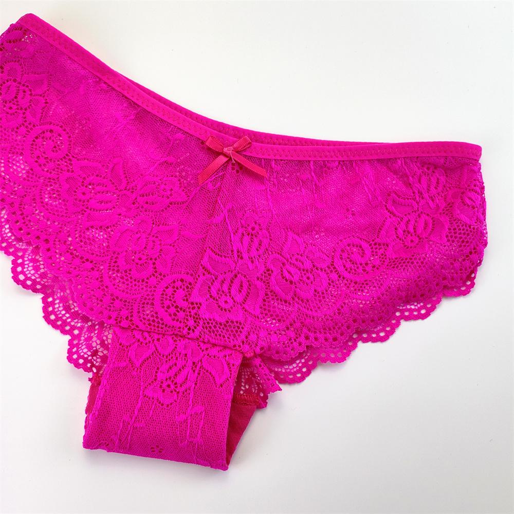 6Pcs/Pack Sexy Women Hollow Out Lace Briefs Lady Perspective Panties Underwear Plus Size M L XL XXL Bow Lingerie