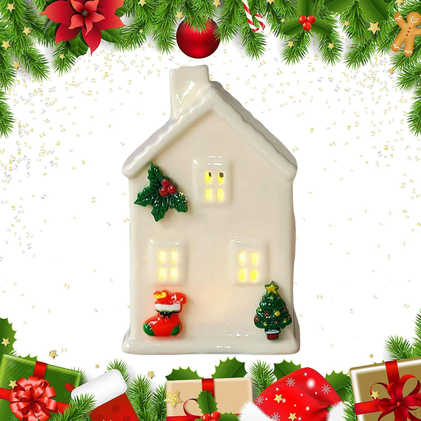 

Керамический Рождественский Деревенский Дом Аксессуары для Зданий Статуэтка Светодиодные Теплые Огни Style C