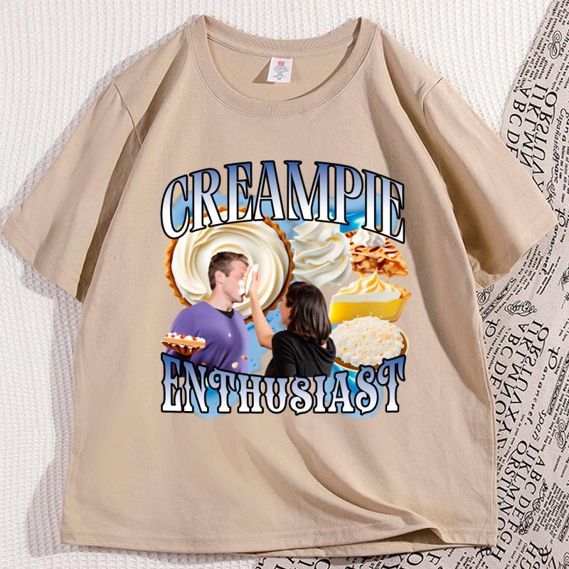 Funny Cream Pie Enthusiast TShirt 90s Vintage Cotton Short Sleeve Tshirt Loose Comfortable Breathable T Shirt Y2k Grraphic Tees