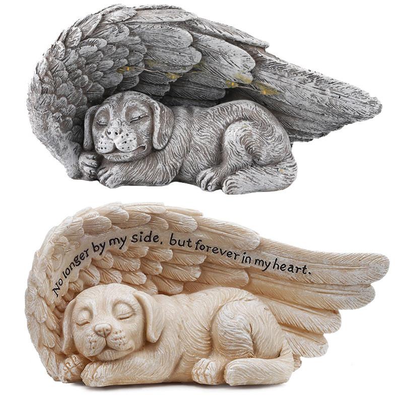 Creative Angel Dog Resin Sculpture With Illumination For Garden And Home Decor Gift