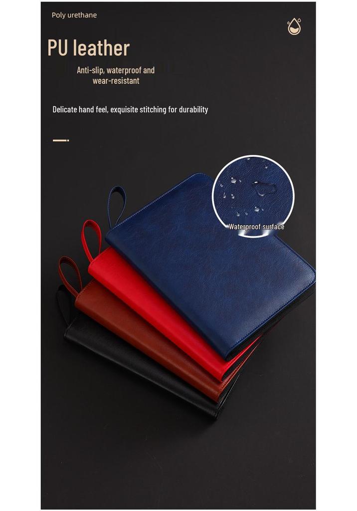 Customizable A5 PU Leather Notebook with Logo, Zipper Storage, and Loose-leaf Pages for Business Meetings