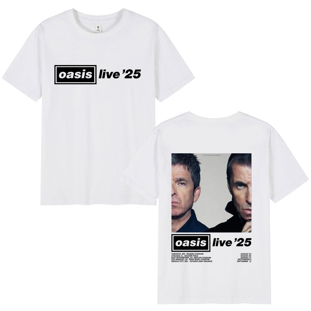 O-Oasis Live 25 Tour T-Shirts British Rock Band T-shirt Mens Clothing Cotton Casual Short Sleeve Tee Shirt Oversized Streetwear