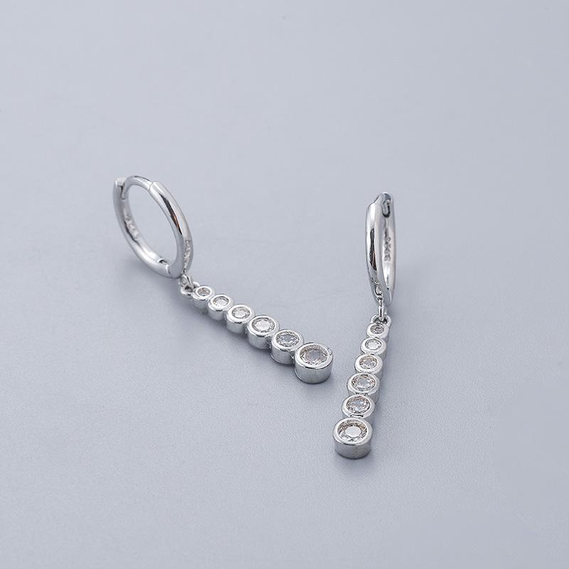 ANENJERY Zircon Long Hoop Earrings Simple Light Luxury Golden Silver French Earrings