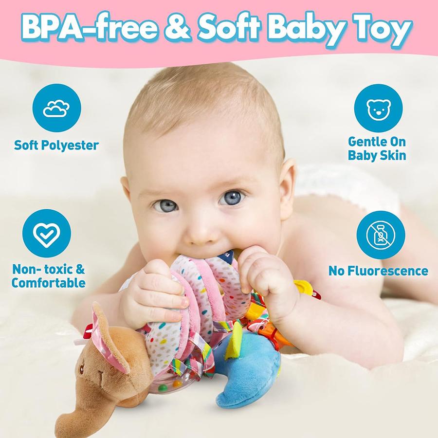 Baby Car Seat Toys Activity Stroller Toy for Boys Girls 0 3 6 9 10 12 Months, Spiral Hanging Plush Toys Activity Stroller Toys