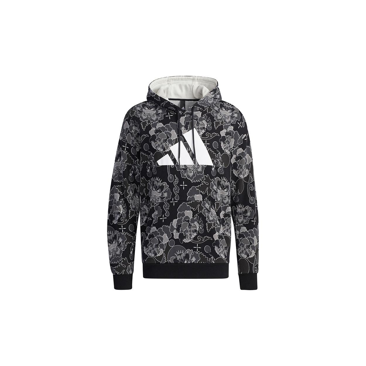 adidas Aop Hoody Printing Casual Sports Pullover Black Men s GT6483 L