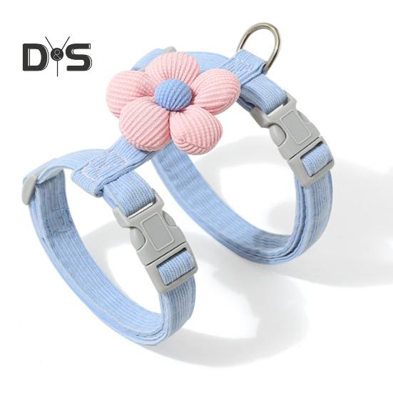 Set Ham Pisică Lesă Guler pentru Plimbat Reglabil Strat Dublu Ham Animal de Companie cu Decor Floral Guler Animal de Companie Anti-Evadare Lesă pentru Pisici Mici Medii