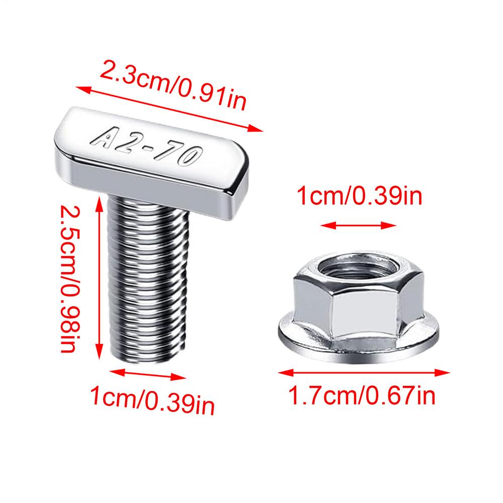 T-Slot Bolts Set Hammer Head Sliding Screw T-Slot Bolts Nuts Set Heavy-Duty Hardware Screw for Track System Automotive Roof Rack