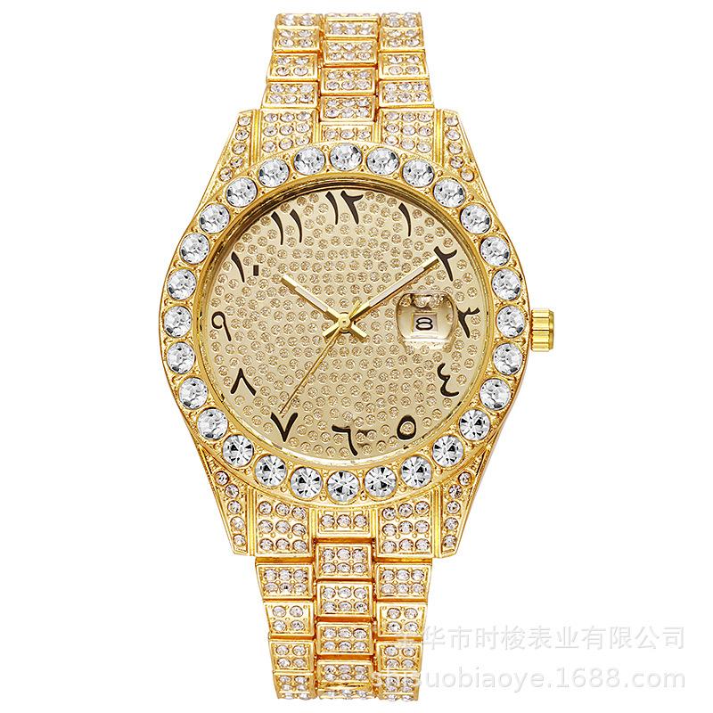 European and American popular men's steel belt hip-hop Roman scale diamond calendar men's quartz watch