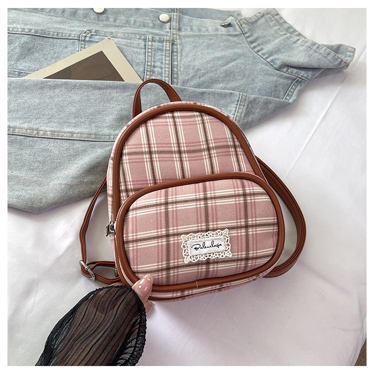 New Cartoon Plaid Backpack 2025 Korean Version Retro Premium Versatile Handbag Exquisite Women's Backpack
