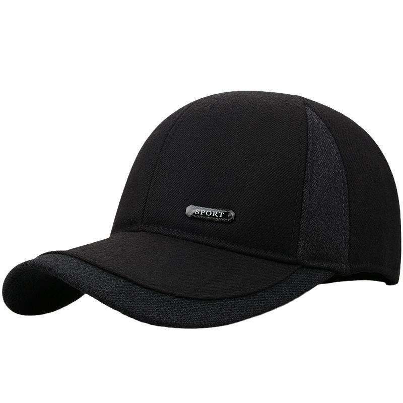 Woolen Cotton Hat Men's Winter Dad Fleece Ear Protector Warm Cap Grandfather Cold Baseball Cap