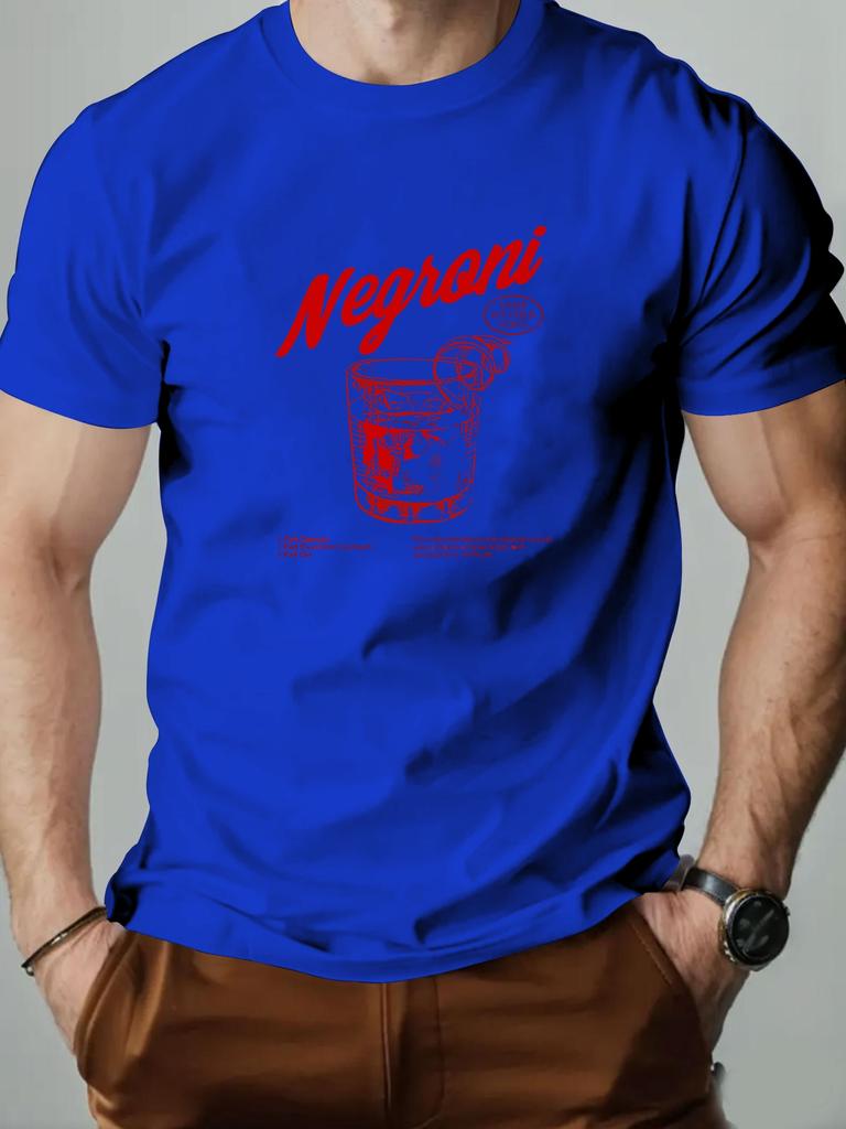 2025 New Mens Cotton Short Sleeve Tshirt Negroni Cocktail Graphic Print Black Casual Fashion Top For Daily  Party Wear