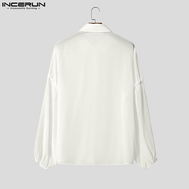 INCERUN 2-teiliges Herren-Set: Hemd mit Reverskragen, leicht transparent, langärmlig, mit weitem Bein und lange Hose