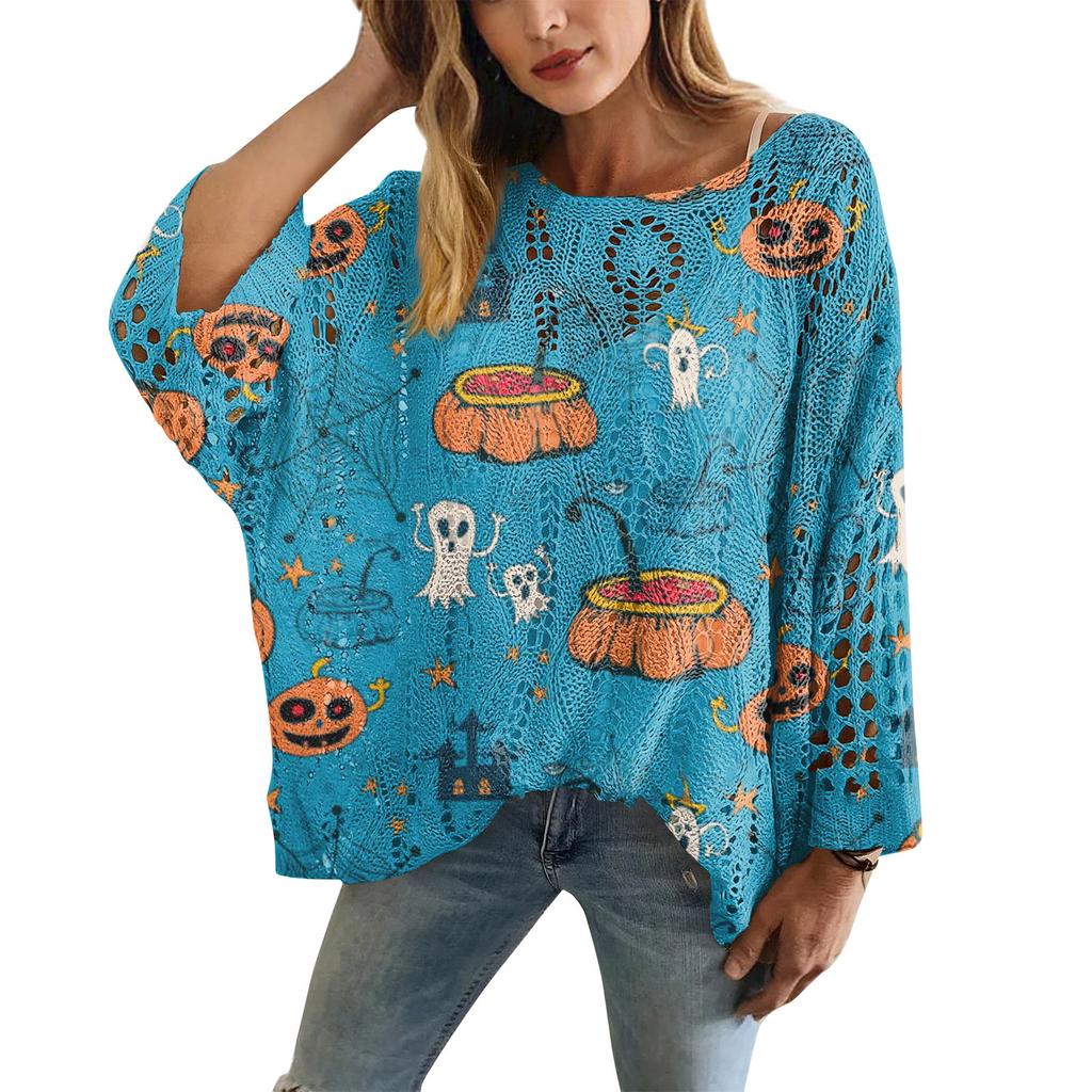 XY-LK01-Pullover hollow blouse 3D printed sweater spring and summer new