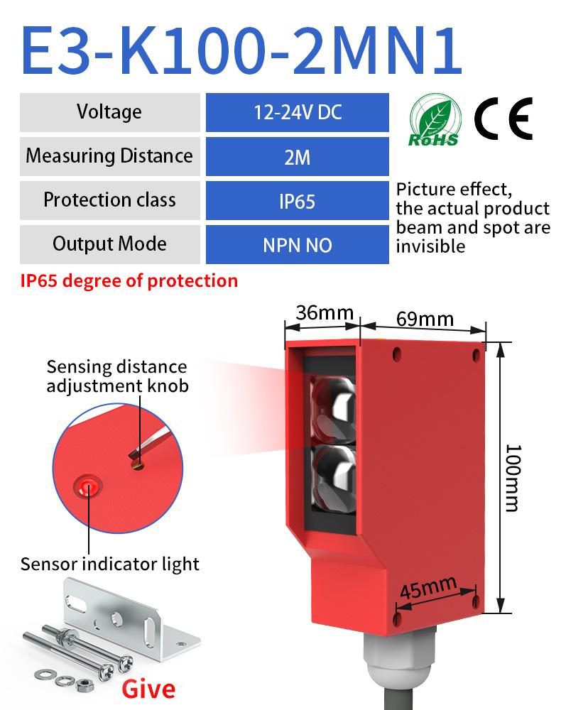 Square Photoelectric Sensor Optic Infrared Switch Diffuse Reflection IP67 Waterproof 24-220V AC DC Universal 7m Distance