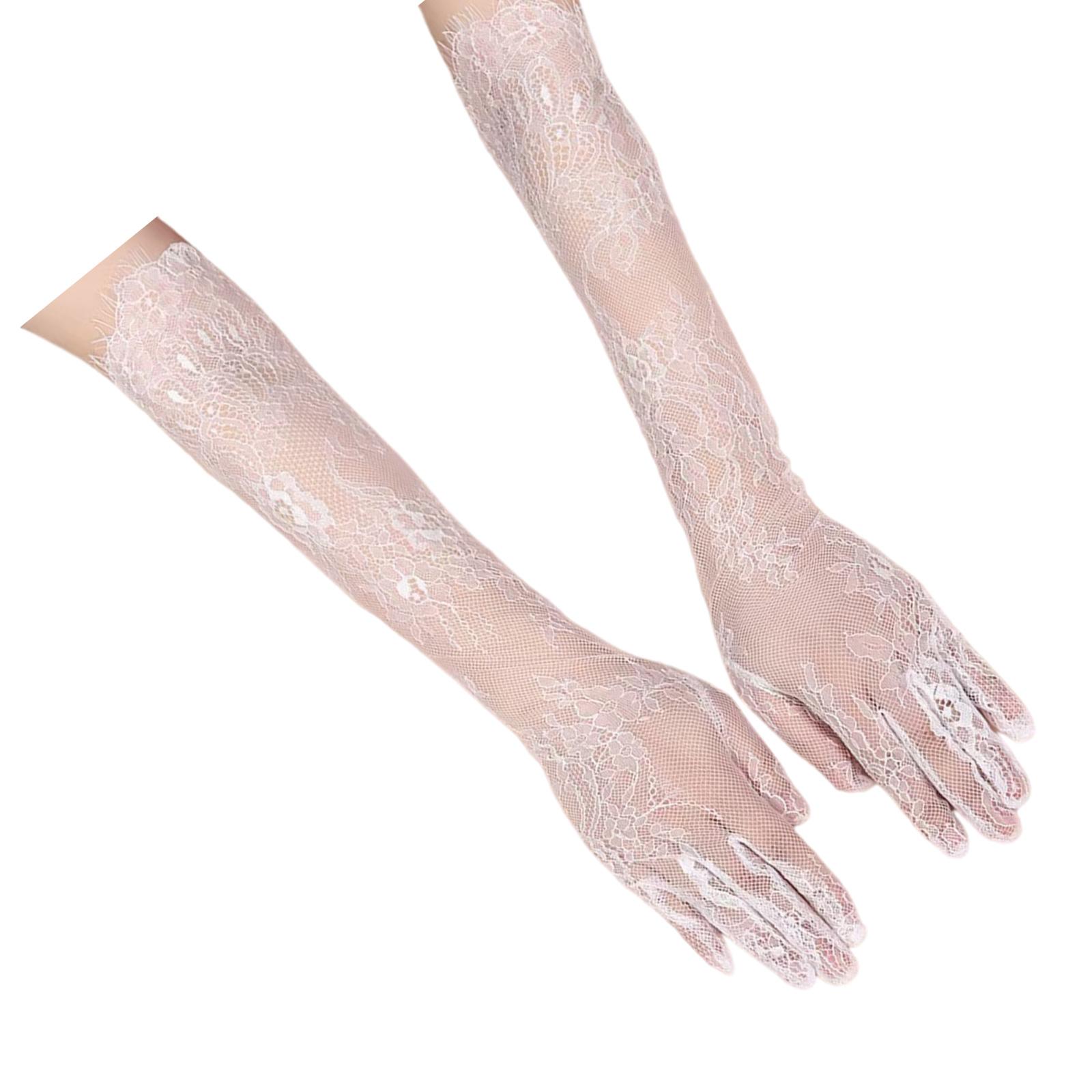 

2 шт. Стильные перчатки с длинными рукавами, дышащие кружевные перчатки, эластичные полиэстеровые перчатки для вечерних вечеринок, свадеб белый