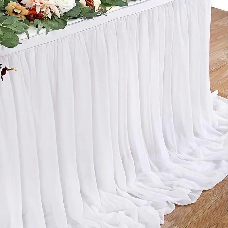 Chiffon Table Skirt Wedding Christmas Tablecloth Sheer Fabric for Sweetheart Table Birthday Party Cake Table Baby Shower Decor