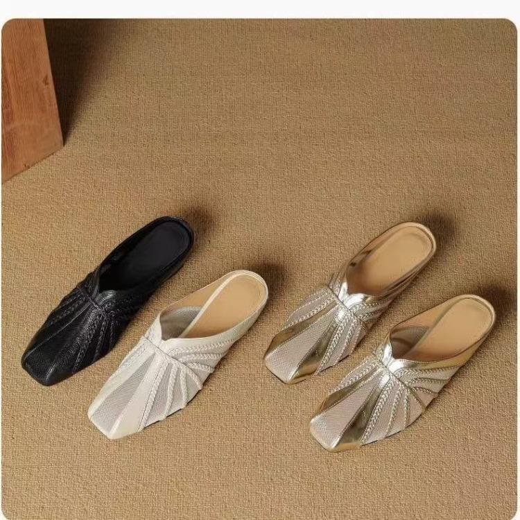 Women's Mesh Hollow Splicing Wedge Heel Mules Shoes Summer Cool and Comfortable Breathable Inner Height Increase Baotou Slippers
