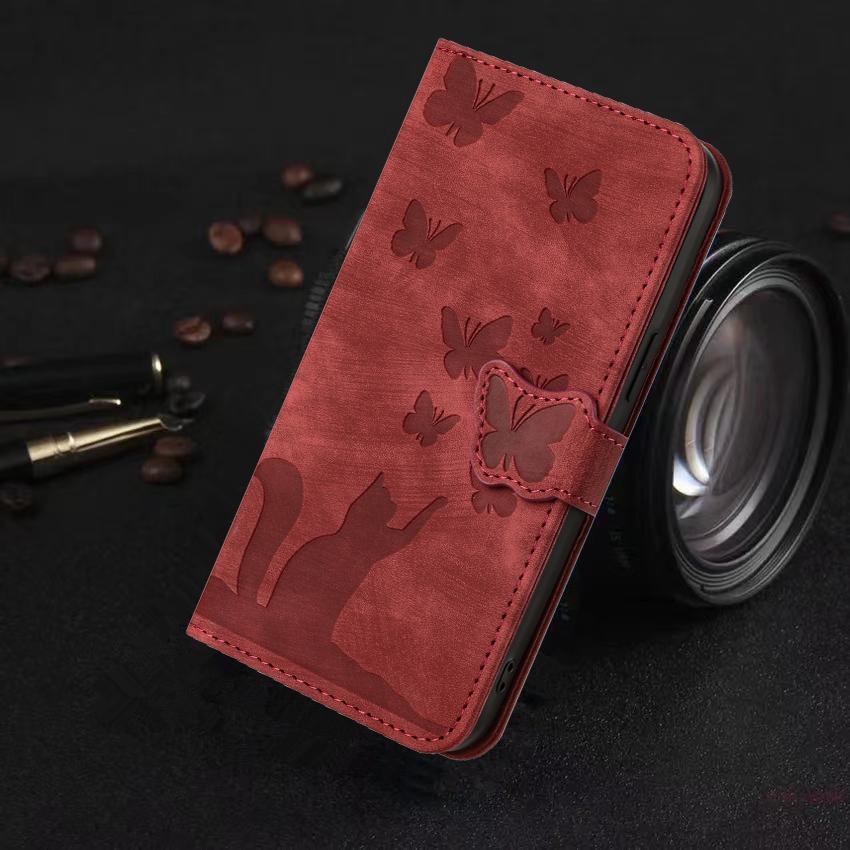 Cute Cat Butterfly Phone Cover Case for iPhone 15 14 Pro Max Funda iPhone 16 14 13 12 11 X XS XR 6 7 8 Plus Cases Leather Wallet