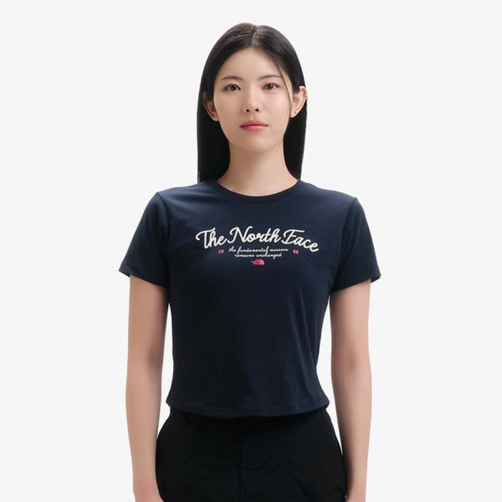 The North Face Women S Lettering Short Sleeve Round Tee Dark Navy Nt7ur33j DARK NAVY/085