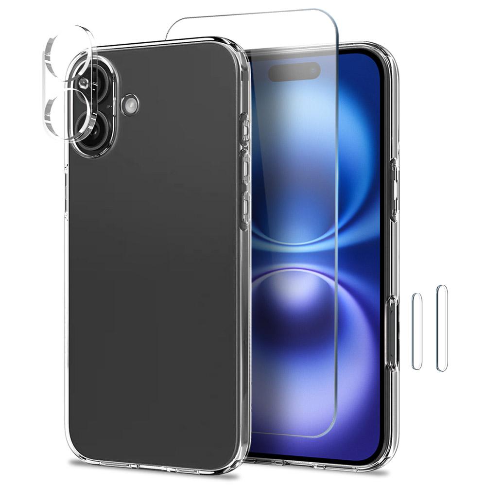 

NORTHJO for iPhone 16 Plus TPU Clear Phone Case with Tempered Glass Screen Protector and Lens Film A
