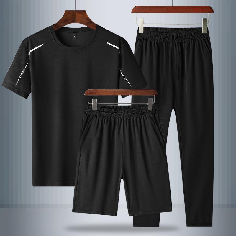 Men's Quick-Dry Ice Silk Round Neck Running Suit: 3-Piece Summer 2024 Bestseller