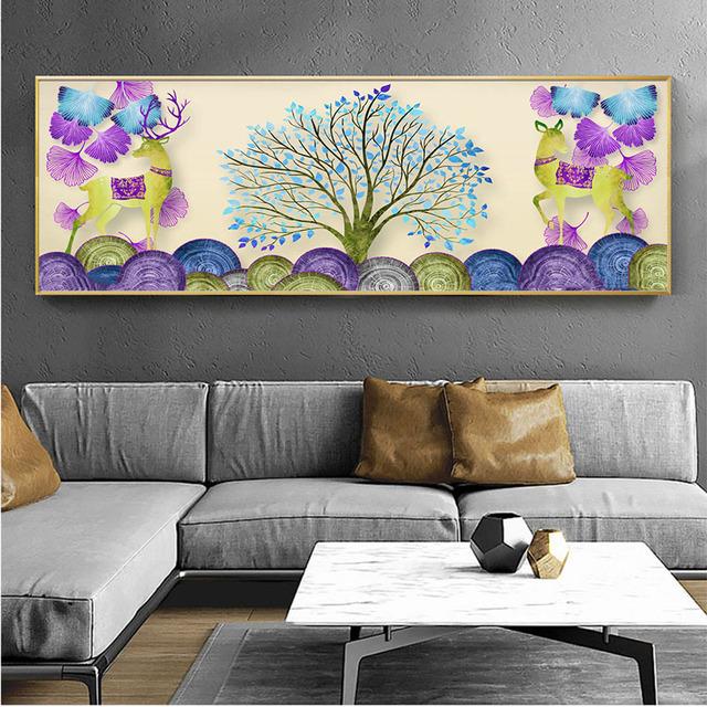 Abstrakcyjny krajobraz akwarela drzewo złoty łoś obraz na płótnie plakaty i druki Wall Art salon Home Decor bez ramki